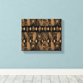 Caribisch Tribal Mudcloth: Zwart, Goud Canvas Afdruk (Insitu (Houten vloer))