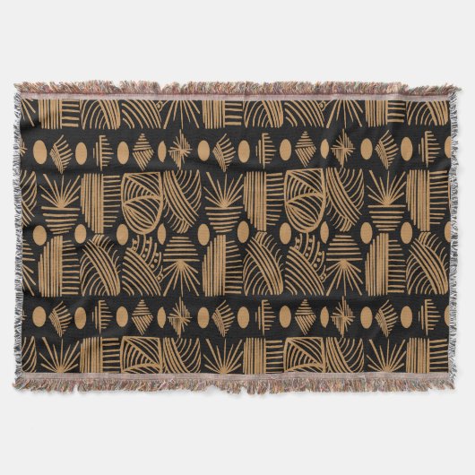 Caribisch Tribal Mudcloth: Zwart, Goud Deken (Voorkant)