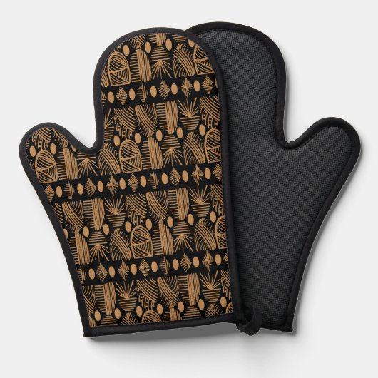 Caribisch Tribal Mudcloth: Zwart, Goud Ovenwant (Voorkant / Achterkant)