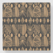 Caribisch Tribal Mudcloth: Zwart, Goud Stenen Onderzetter (Voorkant)