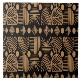 Caribisch Tribal Mudcloth: Zwart, Goud Tegeltje