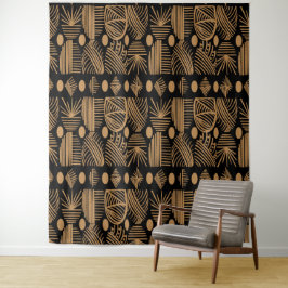 Caribisch Tribal Mudcloth: Zwart, Goud Wandkleed