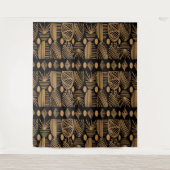 Caribisch Tribal Mudcloth: Zwart, Goud Wandkleed (Voorkant)