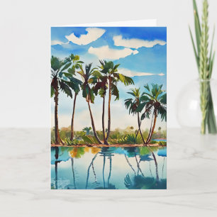 Caribisch Tropisch Eiland Palmboom Waterverf v1 Kaart