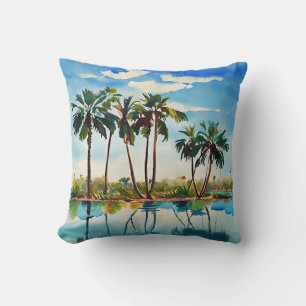 Caribisch Tropisch Eiland Palmboom Waterverf v1 Kussen