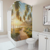 Caribisch/tropisch/Hawaïaans strand zonsondergang Douchegordijn (In situ)