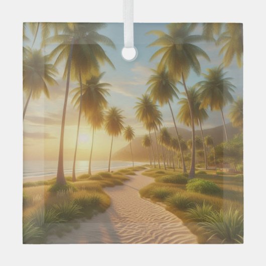 Caribisch/tropisch/Hawaïaans strand zonsondergang Glas Ornament (Voorkant)