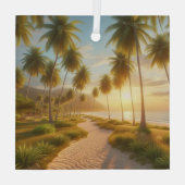 Caribisch/tropisch/Hawaïaans strand zonsondergang Glas Ornament (Achterkant)