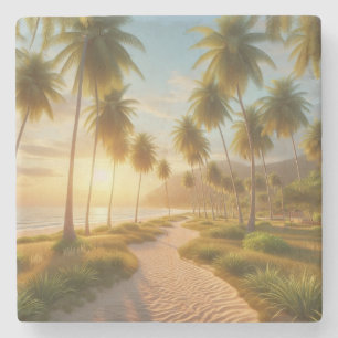 Caribisch/tropisch/Hawaïaans strand zonsondergang Stenen Onderzetter