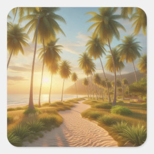 Caribisch/tropisch/Hawaïaans strand zonsondergang Vierkante Sticker