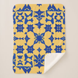 Caribische Blauwe Gouden Tegel Motief Patroon Azul Sherpa Deken