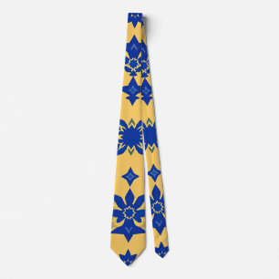 Caribische Blauwe Gouden Tegel Motief Patroon Azul Stropdas