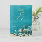 Caribische Blauwe Zee Goudkust Moderne Trouwdag Kaart (Staand voorkant)