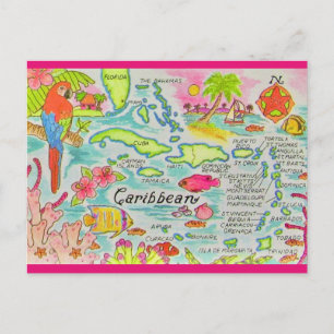 Caribische Eiland Kaart Ansichtkaart