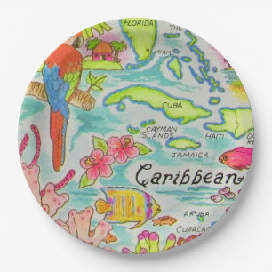 Caribische Eiland Kaart Ansichtkaart Papieren Bordje