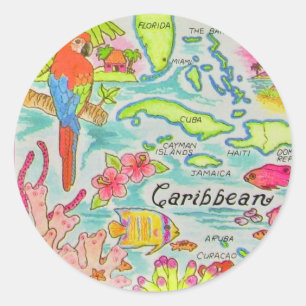 Caribische Eiland Kaart Ansichtkaart Ronde Sticker