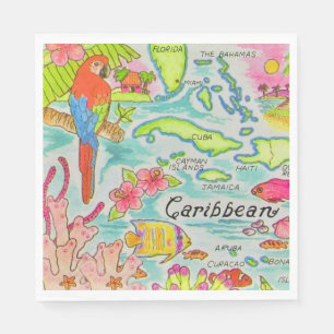 Caribische Eiland Kaart Ansichtkaart Servet
