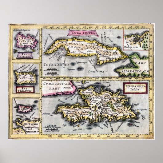 Caribische eilanden - kaart van de 17e eeuw poster (Voorkant)
