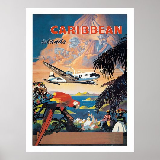 Caribische eilanden per vliegtuig,  luchtvaartmaat poster (Voorkant)