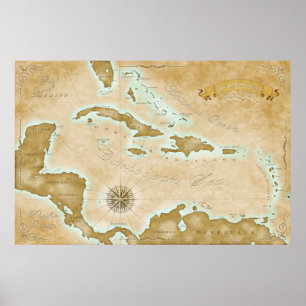 Caribische kaart Poster