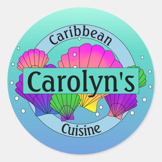 Caribische keuken Zeeschelpen en bubbels Ronde Sticker (Voorkant)