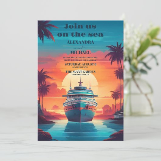 Caribische kust schilderachtig tropen bruiloft kaart (Staand voorkant)