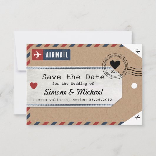Caribische luchtpost bagagelabel bewaar datum met save the date (Voorkant)