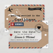 Caribische luchtpost bagagelabel bewaar datum met save the date (Voorkant / Achterkant)