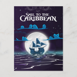Caribische piraten cartoon reisprint. briefkaart