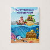 Caribische piraten, schat-eiland en schat, legpuzzel (Verticaal)