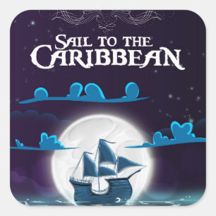 Caribische piratentekentravelprint. vierkante sticker