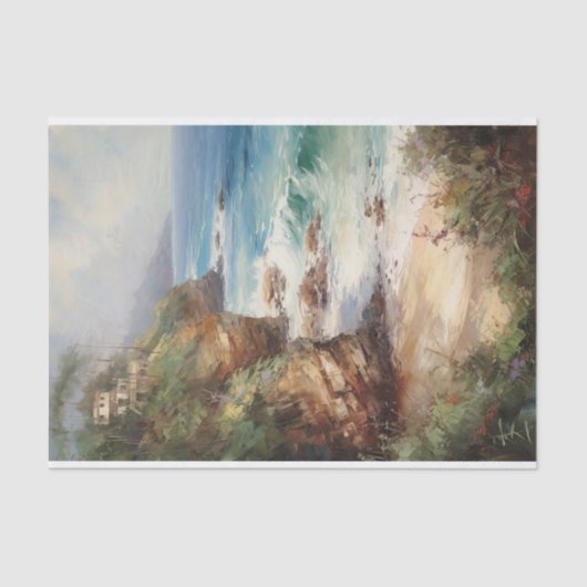 Caribische rustieke oceaan kustschilderij Decoupag Tissuepapier (Voorkant)