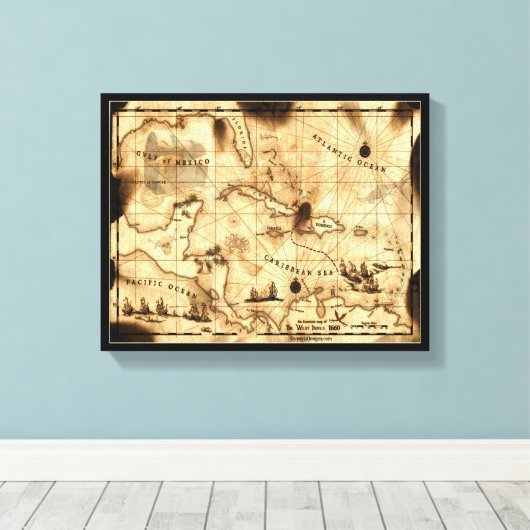Caribische schatkaart canvas afdruk (Insitu (Houten vloer))