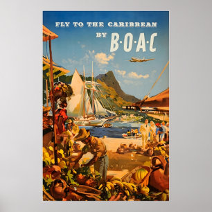 Caribische Schildering BOAC Reisposter Kunstprint Poster