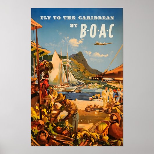 Caribische Schildering BOAC Reisposter Kunstprint Poster (Voorkant)