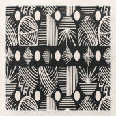 Caribische Tribal Mudcloth: Zwart, Wit, Glazen Onderzetter (Voorkant)