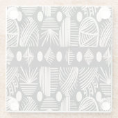 Caribische Tribal Mudcloth: Zwart, Wit, Glazen Onderzetter (Achterkant)