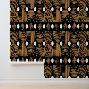Caribische Tribal Mudcloth: Zwart, Wit, Goud Behang