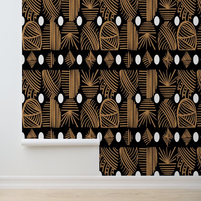 Caribische Tribal Mudcloth: Zwart, Wit, Goud Behang (Applicatie)
