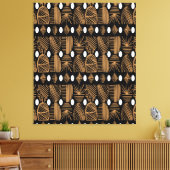 Caribische Tribal Mudcloth: Zwart, Wit, Goud Canvas Afdruk (Insitu (Woonkamer))