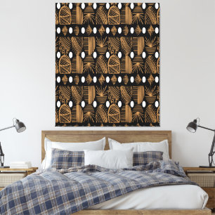 Caribische Tribal Mudcloth: Zwart, Wit, Goud Canvas Afdruk