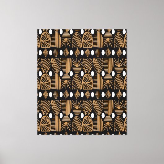 Caribische Tribal Mudcloth: Zwart, Wit, Goud Canvas Afdruk (Voorkant)