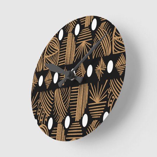 Caribische Tribal Mudcloth: Zwart, Wit, Goud Ronde Klok (Hoek)