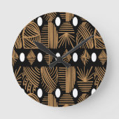 Caribische Tribal Mudcloth: Zwart, Wit, Goud Ronde Klok (Voorkant)