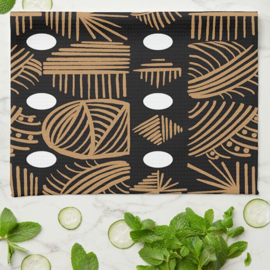 Caribische Tribal Mudcloth: Zwart, Wit, Goud Theedoek (Gevouwen)