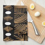 Caribische Tribal Mudcloth: Zwart, Wit, Goud Theedoek (Quarter Fold)