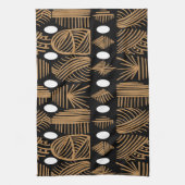 Caribische Tribal Mudcloth: Zwart, Wit, Goud Theedoek (Verticaal)