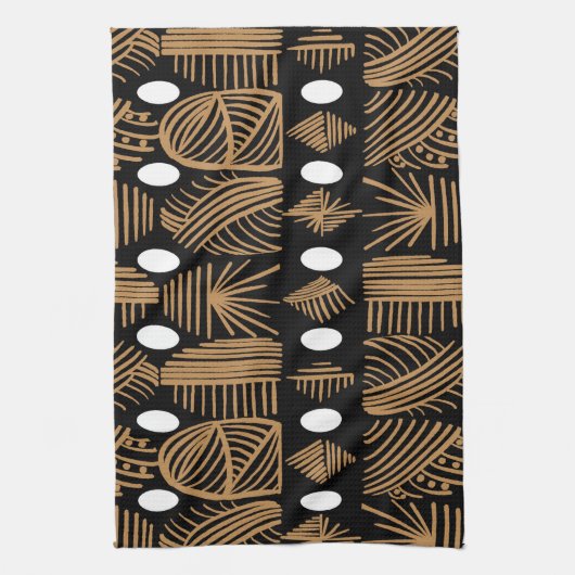 Caribische Tribal Mudcloth: Zwart, Wit, Goud Theedoek (Verticaal)