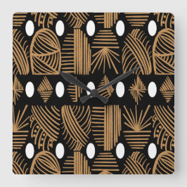 Caribische Tribal Mudcloth: Zwart, Wit, Goud Vierkante Klok