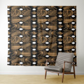 Caribische Tribal Mudcloth: Zwart, Wit, Goud Wandkleed (In Situ (horizontaal))